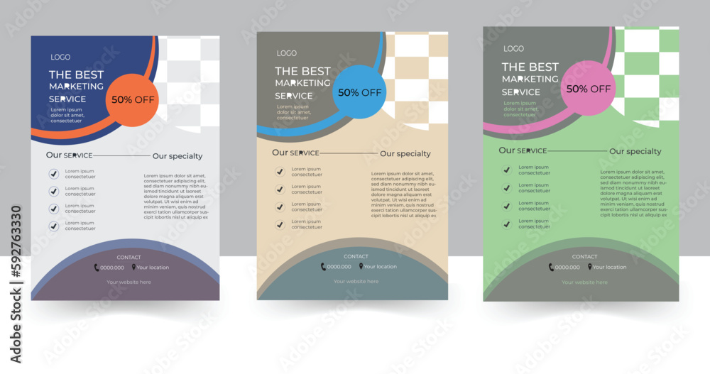  A bundl of 3 tamplate of a 3 flyer, flyer tamplate layout design.set with 3 color .Markeing,business proposal,etc.
business flyer, brochure, magazine or flier mockup in bright colors.