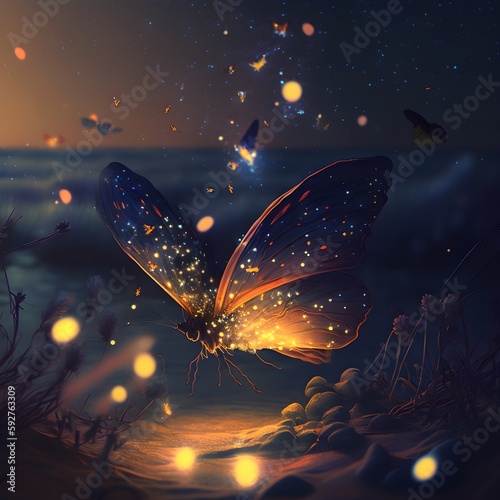 Glowing Butterly by the Ocean © Tony