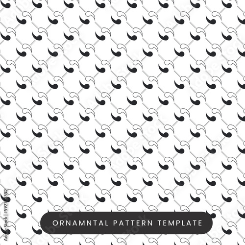 black and white pattern background with dots and ornamental element