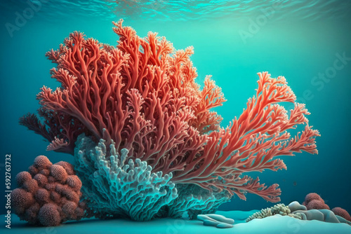 Colorful coral reef in the ocean with fish and sea life, background banner or wallpaper