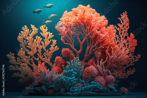 Colorful coral reef in the ocean with fish and sea life  background banner or wallpaper