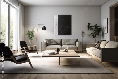 Stilvolles und modernes Wohnzimmer mit minimalistischem Design  Generative AI