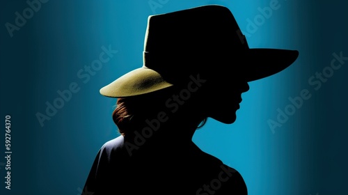 Silhouette of a mysterious female spy in a hat