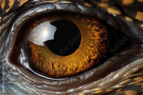a close-up of a juvenile goshawks eye in macro (hawk Gentil). Generative AI