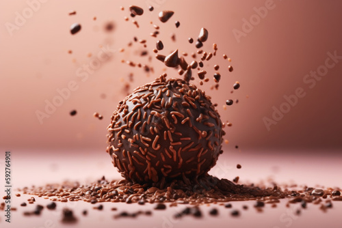 Brigadeiro delicioso com uma chuva de chocolate.. Generative AI photo