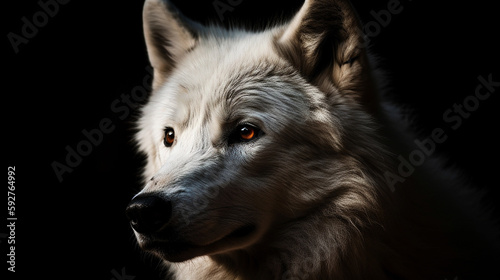 white wolf portrait on black Generative AI