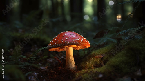 magic glowing mushroom in the forest generative AI