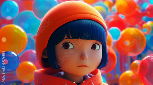 little Japanese cartoon girl generative AI