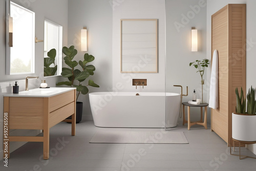 Stilvolles, helles und modernes Badezimmer mit minimalistischem Design, Generative AI © Cornelius Naffin