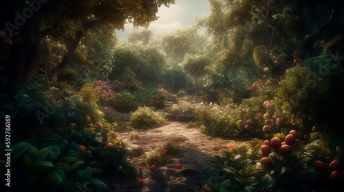 Leinwand Poster The Garden of Eden. Generative AI
