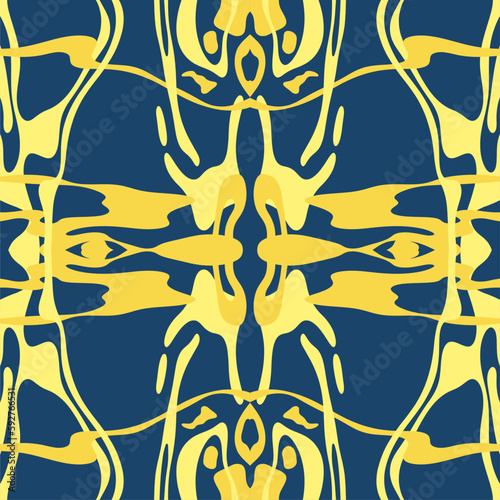Traditional Ukrainian colors are yellow and blue. Abstract background with wavy relief lines. The beauty of natural relief lines in colorful horizontal lines. Wavy pattern of stripes of different thic