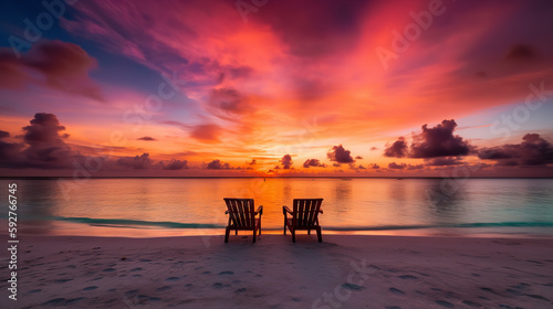 A romantic sunset on the white sand beach © Volodymyr Skurtul