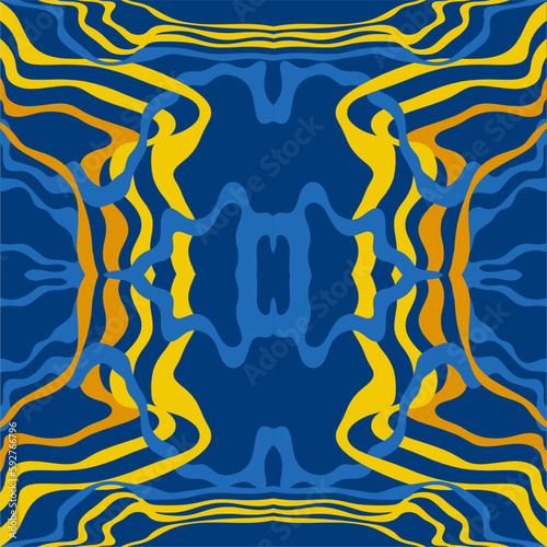 Traditional Ukrainian colors are yellow and blue. Abstract background with wavy relief lines. The beauty of natural relief lines in colorful horizontal lines. Wavy pattern of stripes of different thic