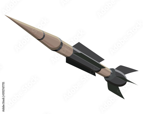 vector design of a weapon commonly used in war in the shape of a bullet and commonly called a missile or rocket that causes a big explosion with light brown and black base colors with sharp head angle