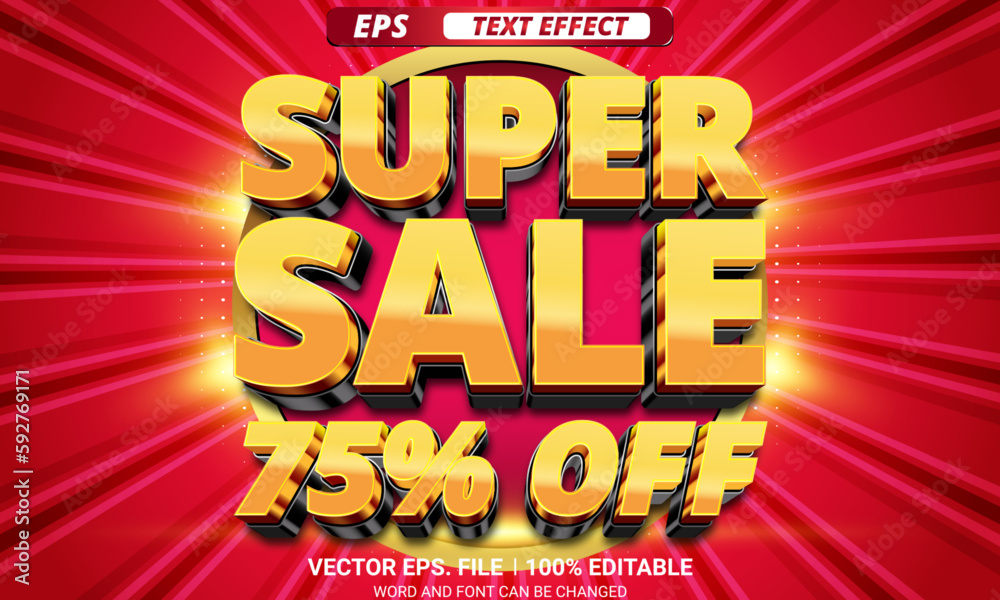 A red poster with super sale vector text effect on red background