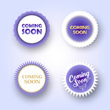 Coming soon New tag ribbon and banner set violet color modern design concept fashion home decor sales advertising banners sign template