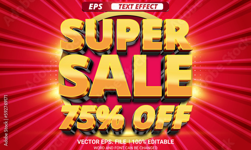 A red poster with super sale vector text effect on red background