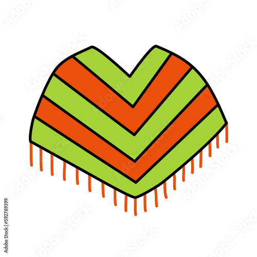 Traditional clothes of Mexico poncho or serape, doodle style vector