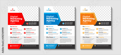 Corporate business flyer or poster layout template design. It has blue,  red, and yellow color variations. It is a very creative and unique  Marketing Business template for your business. 