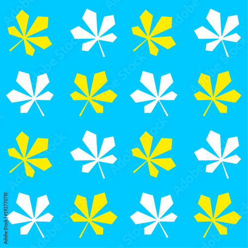 Chestnut leaves seamless pattern, Kyiv symbol in blue and yellow colors