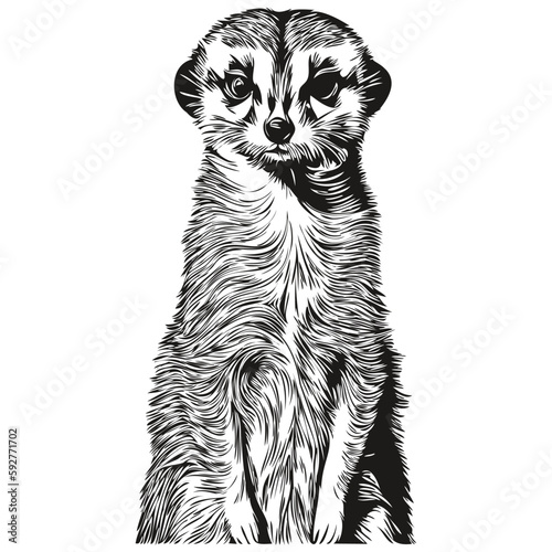 Meerkat  vintage illustration, black and white vector art Meerkats