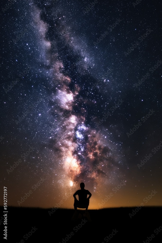 Naklejka premium Person in the moon. AI generated art illustration.