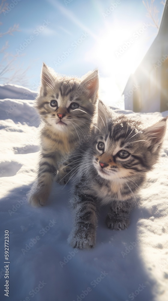 Cat on the snow. AI generated art illustration. Cat on the snow. AI generated art illustration.
