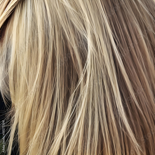 Illustration of blond smooth hair. Back view hairstyle with long wavy hair. The image was created using generative AI. 