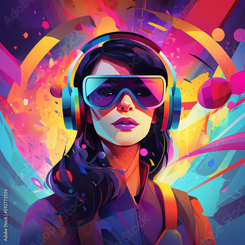 Stylized VR Colorful Vector Featuring Women with VR Headset - Generated by AI