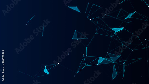 Network connection technology blue background. Abstract destorted structure with points and lines. Big data visualization. 3D rendering.