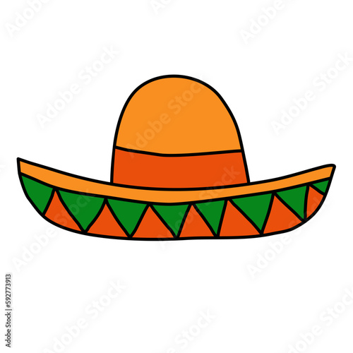 Mexican hat sombrero doodle style vector illustration