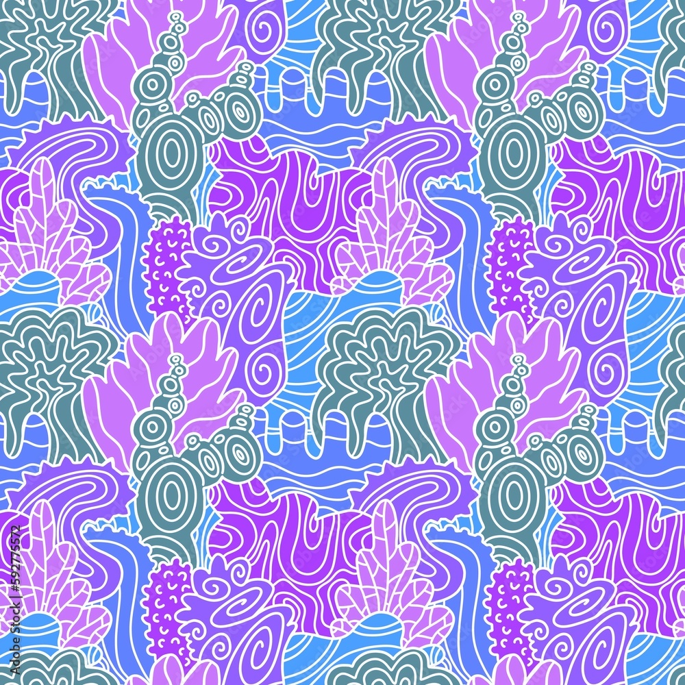 Fototapeta premium Summer abstract doodle ocean floral seamless coral pattern for fabrics and packaging and wrapping paper