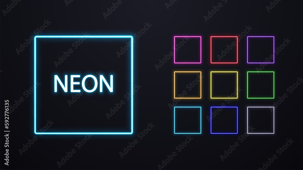 A set of neon square in different colors. A set of neon square in different colors.