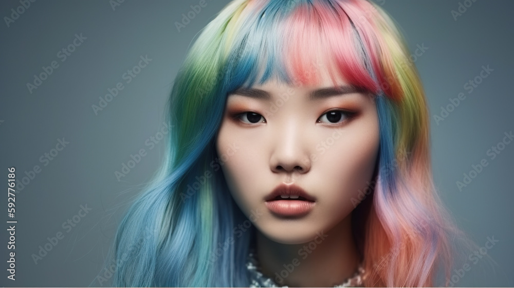 Fototapeta premium Beautiful and Modern Asian Women with Colorful and Pastel Hair made with Generative AI