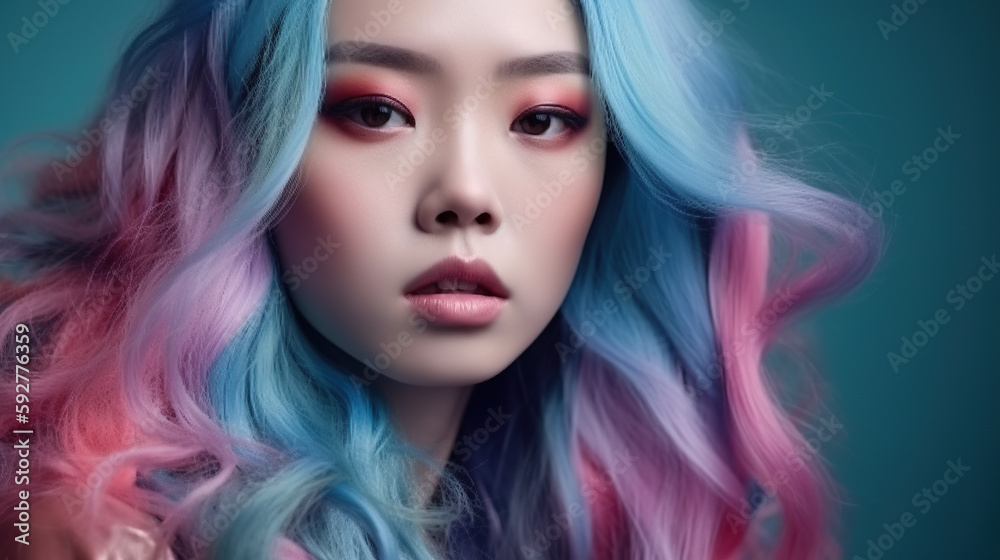 Beautiful and Modern Asian Women with Colorful and Pastel Hair made with Generative AI Beautiful and Modern Asian Women with Colorful and Pastel Hair made with Generative AI