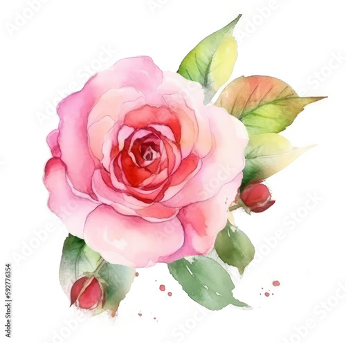 Watercolor Rose flower Illustration AI Generative.