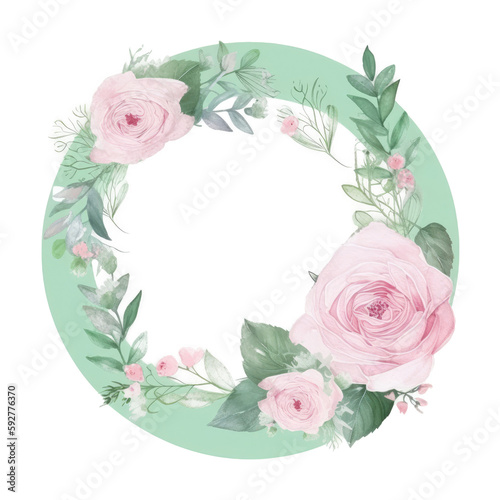 Green and Pink Watercolor Wedding Frame. Illustration AI Generative