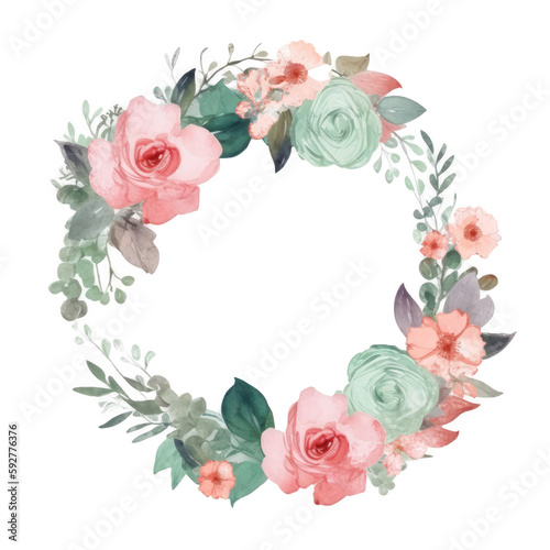 Green and Pink Watercolor Wedding Frame. Illustration AI Generative