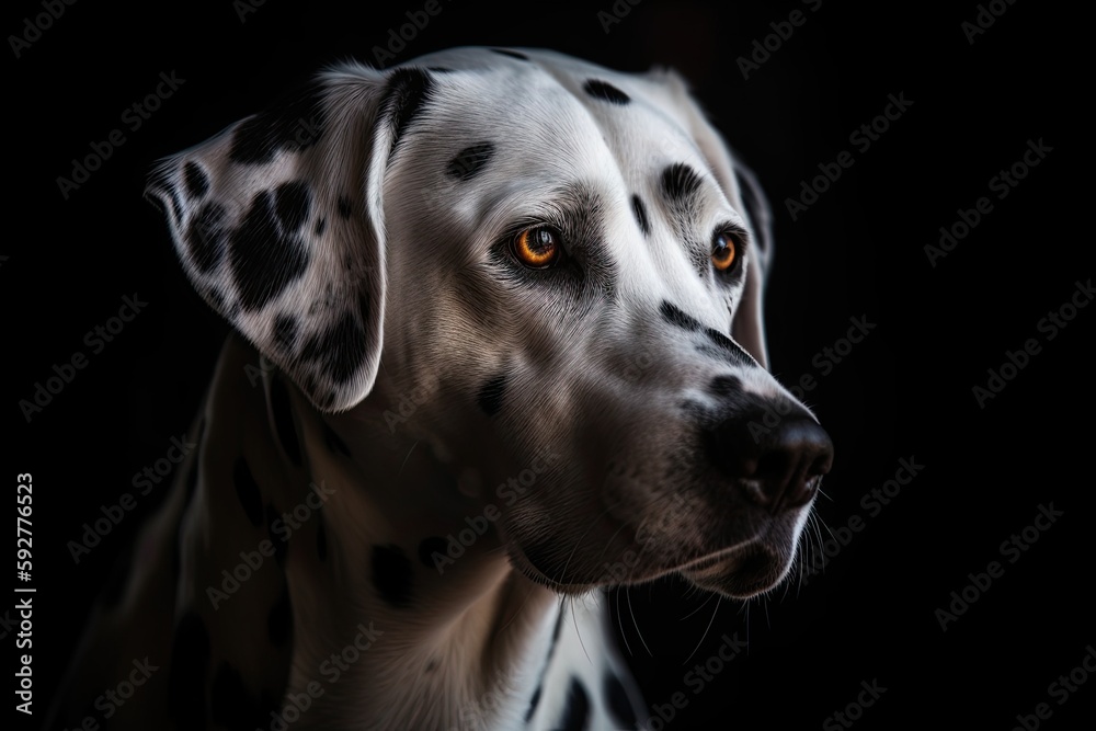 Adorable Dalmatian Puppy: Isolated White Spotty Canine Mammal on Black Background, Generative AI