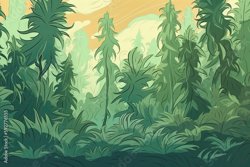 Cannabis Bush Wild Plant Leaf Art Design: A Ganja Hemp Marijuana Background Illustration: Generative AI