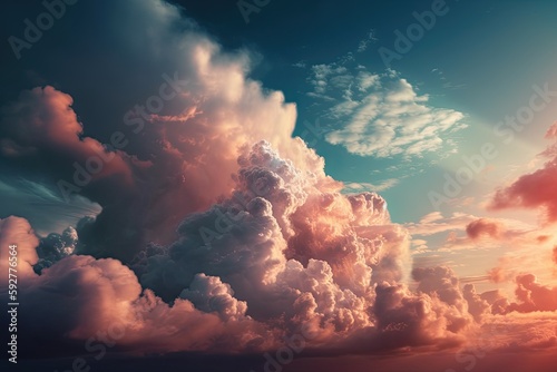 Captivating Heavens: A Dramatic Cloudscape of Colours in a Majestic Blue Sky. Generative AI