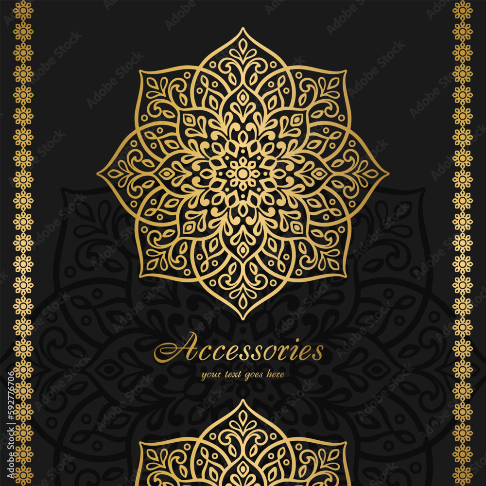 Luxury pattern on a black background. Vector mandala template. Golden design elements. Traditional Turkish, Indian motifs. Great for fabric and textile, wallpaper, packaging or any desired idea.