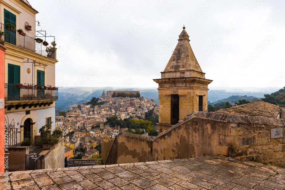 View of Ragusa, a UNESCO heritage town on Italian island of Sicily.
