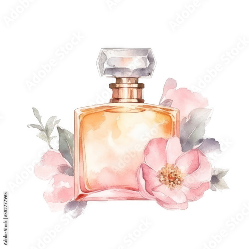 Watercolor perfume. Illustration AI Generative