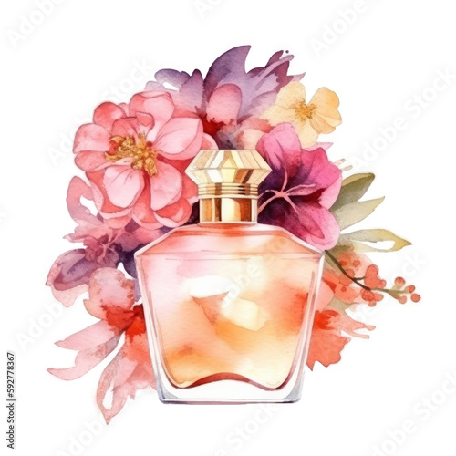 Watercolor perfume. Illustration AI Generative
