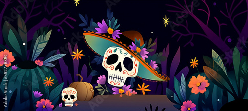 Mexican party background. Illustration AI Generative.