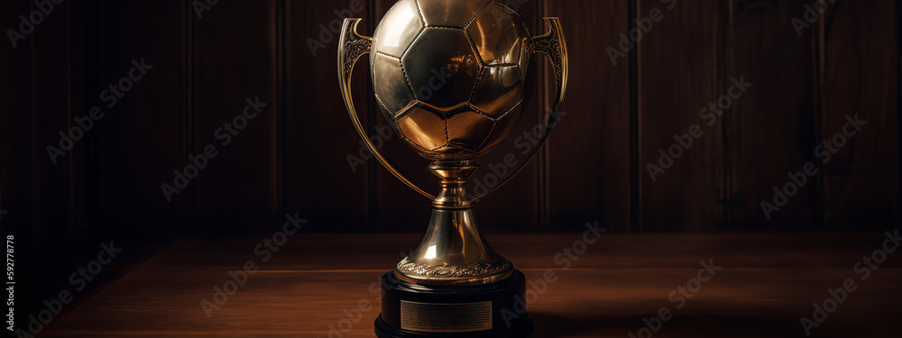 soccer, ball, football, sport, cup, trophy, gold, isolated, award, competition, game, world, goal, globe, prize, white, object, champion, winner, play, achievement, success, symbol, generative ai - obrazy, fototapety, plakaty 