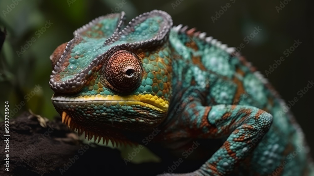 Obraz premium Colored chameleon, bright colors. Generative AI