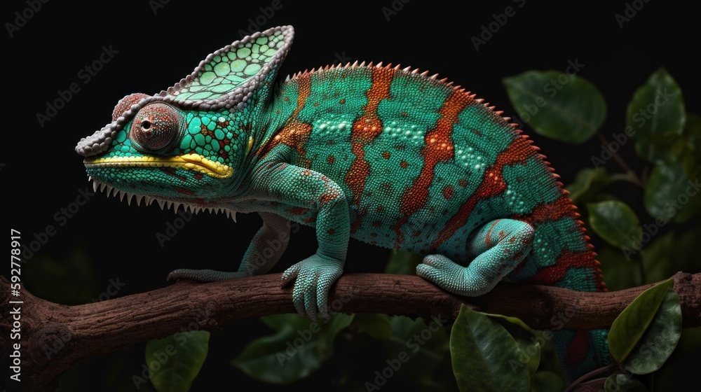 Fototapeta premium Colored chameleon, bright colors. Generative AI