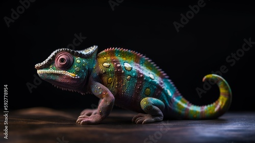 Colored chameleon, bright colors. Generative AI © David